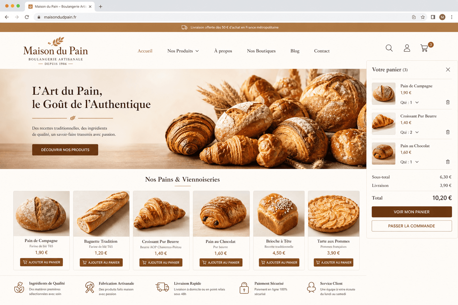 Aperçu complet — Boutique en Ligne Boulangerie pour Maison du Pain