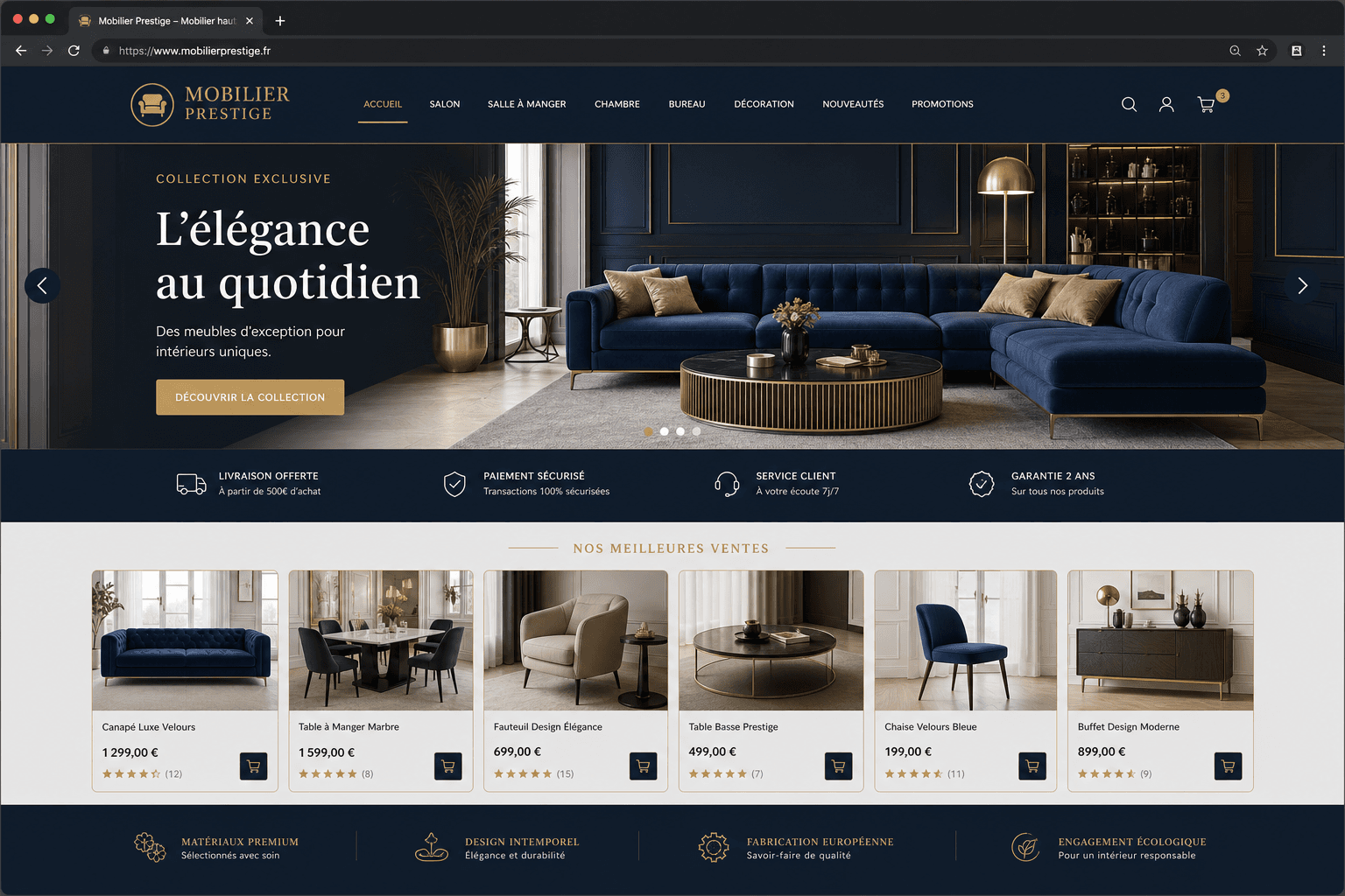 Aperçu complet — Showroom Meubles en Ligne pour Mobilier Prestige